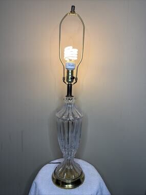 Table Lamp Cut Glass Crystal Urn Style Floral Mid-Century Modern Retro Vintage